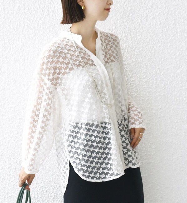 SHIPS for women「〈手洗い可能〉フラワー チュール 刺繍 シャツ」|シャツ・ブラウス|