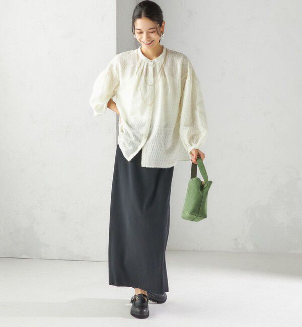 SHIPS for women「〈手洗い可能〉シアー ジャカード 袖 シャーリング ブラウス」|シャツ・ブラウス|