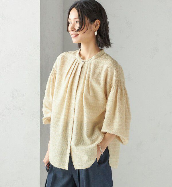 SHIPS for women「〈手洗い可能〉シアー ジャカード 袖 シャーリング ブラウス」|シャツ・ブラウス|