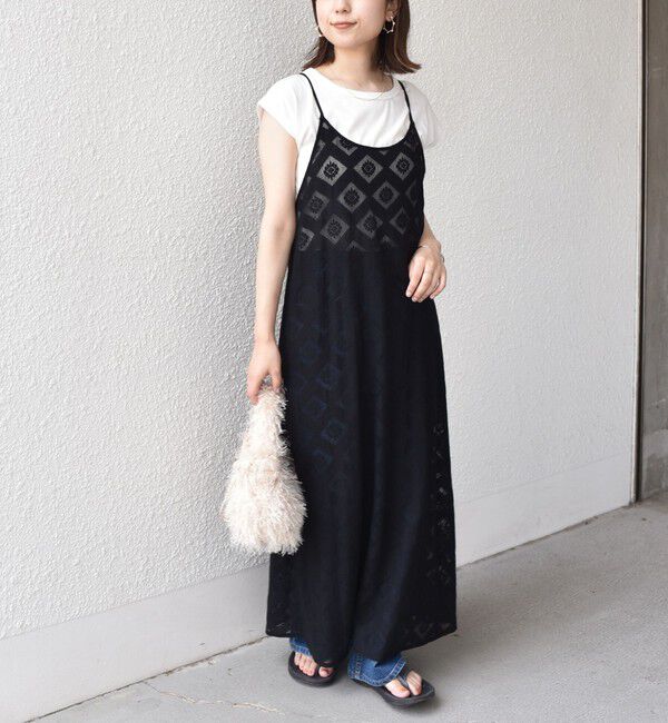 SHIPS Colors 「SHIPS Colors:〈手洗い可能〉レースキャミワンピース &times; ベーシックTEE セット◇」|ワンピース|ブラック