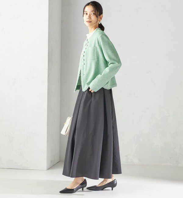 SHIPS for women「〈手洗い可能〉ストレッチ ツイード パール ボタン ジャケット」|ノーカラージャケット|