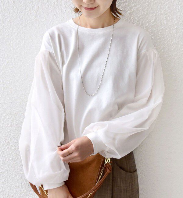 SHIPS for women「【WEB限定】〈手洗い可能〉シアー コンビ 裾 ドロスト プルオーバー」|プルオーバー|