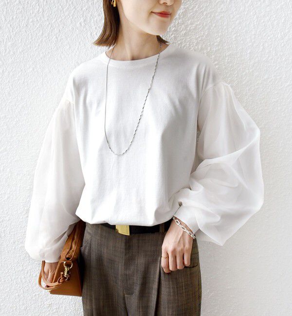 SHIPS for women「【WEB限定】〈手洗い可能〉シアー コンビ 裾 ドロスト プルオーバー」|プルオーバー|