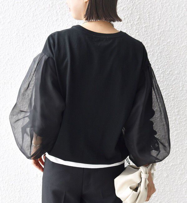 SHIPS for women「【WEB限定】〈手洗い可能〉シアー コンビ 裾 ドロスト プルオーバー」|プルオーバー|