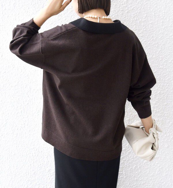 SHIPS for women「【WEB限定】〈手洗い可能〉サイド スリット ゴールド 釦 ポロ ニット」|ニット・セーター|