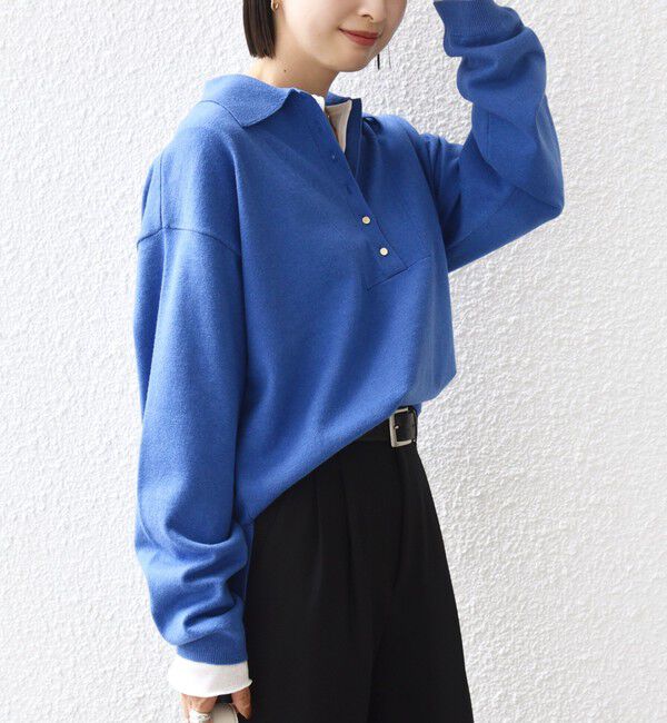 SHIPS for women「【WEB限定】〈手洗い可能〉サイド スリット ゴールド 釦 ポロ ニット」|ニット・セーター|