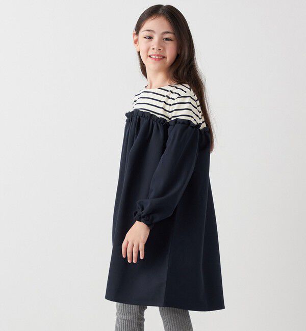 SHIPS any「SHIPS any:〈洗濯機可能〉ボーダー/ソリッド 切り替え ワンピース<KIDS>」|ワンピース|