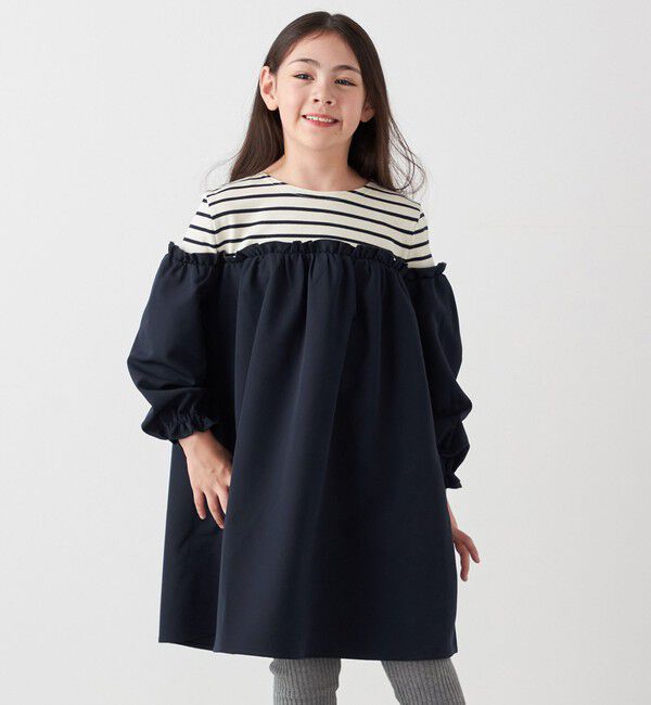 SHIPS any「SHIPS any:〈洗濯機可能〉ボーダー/ソリッド 切り替え ワンピース<KIDS>」|ワンピース|