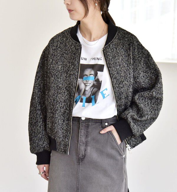 quaranciel「quaranciel: ツイード ダブル ジップ ブルゾン」|ブルゾン・スタジャン|グレー