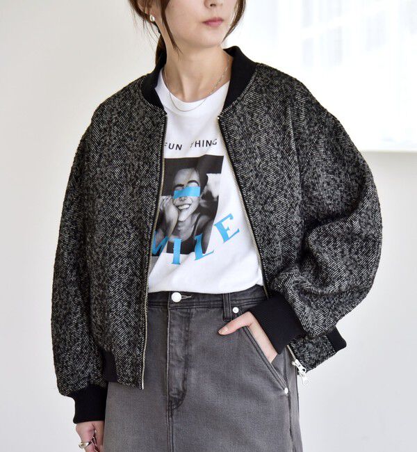quaranciel「quaranciel: ツイード ダブル ジップ ブルゾン」|ブルゾン・スタジャン|
