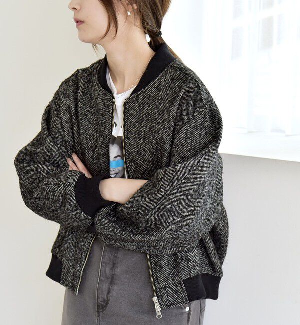 quaranciel「quaranciel: ツイード ダブル ジップ ブルゾン」|ブルゾン・スタジャン|