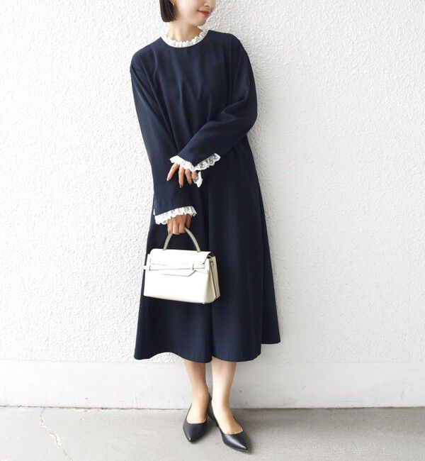 SHIPS for women「【SHIPS別注】troisiemeCHACO:〈手洗い可能〉フリル レース ワンピース（セレモニー対応可）」|ワンピース|ネイビー