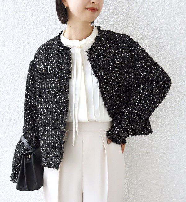 SHIPS for women「【SHIPS別注】troisiemeCHACO: ツイード ジャケット（セレモニー対応可）」|ノーカラージャケット|