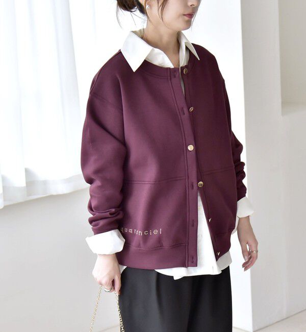 quaranciel「quaranciel:〈洗濯機可能〉スタッズ ロゴ ダンボール スウェット カーディガン」|スウェット・ジャージ|