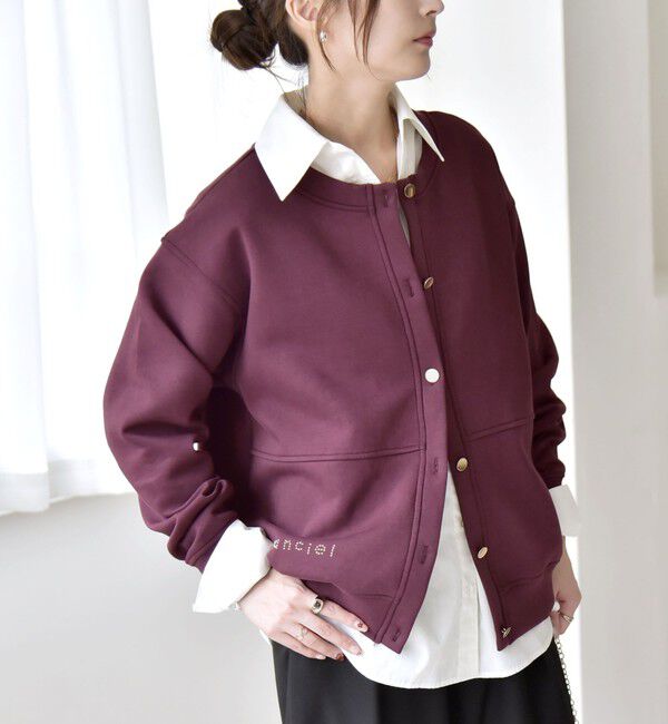 quaranciel「quaranciel:〈洗濯機可能〉スタッズ ロゴ ダンボール スウェット カーディガン」|スウェット・ジャージ|