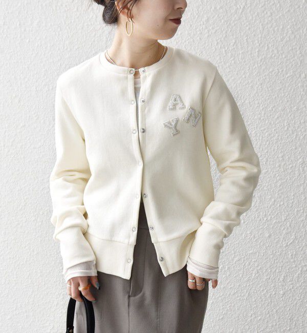 SHIPS any「SHIPS any:〈洗濯機可能〉裏起毛 ビジュー コンパクト スナップ カーディガン」|カーディガン|オフホワイト