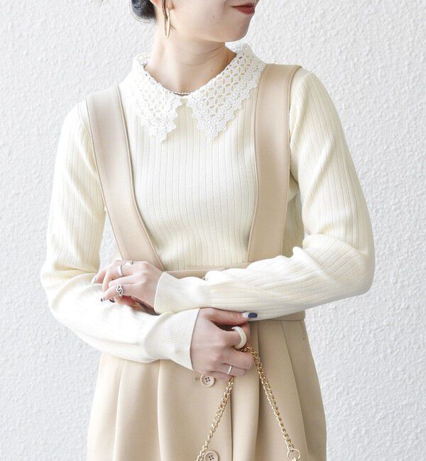 SHIPS any「《追加予約》SHIPS any:〈手洗い可能〉2WAY レース カラー リブ ニット プルオーバー」|ニット・セーター|