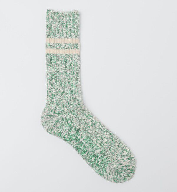 SHIPS「ANONYMOUS: ライト スラブ ライン クルー ソックス」|ソックス|グリーン