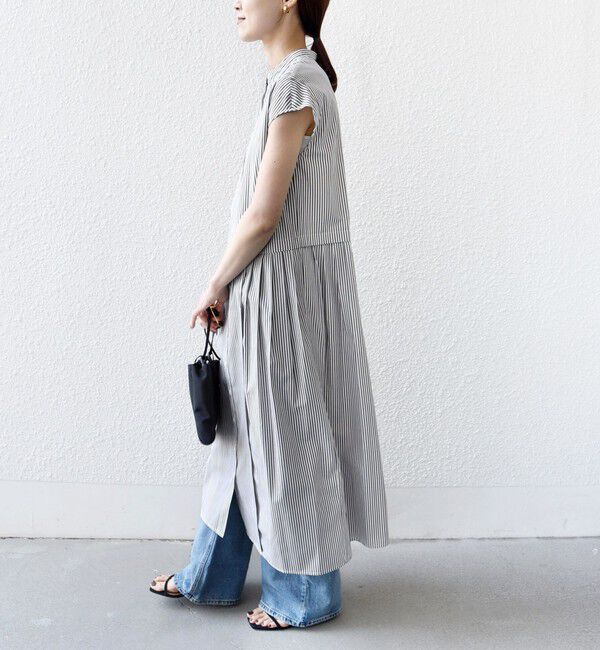 SHIPS for women「《予約》【WEB限定】〈手洗い可能〉ストライプ サイド タック ワンピース」|ワンピース|