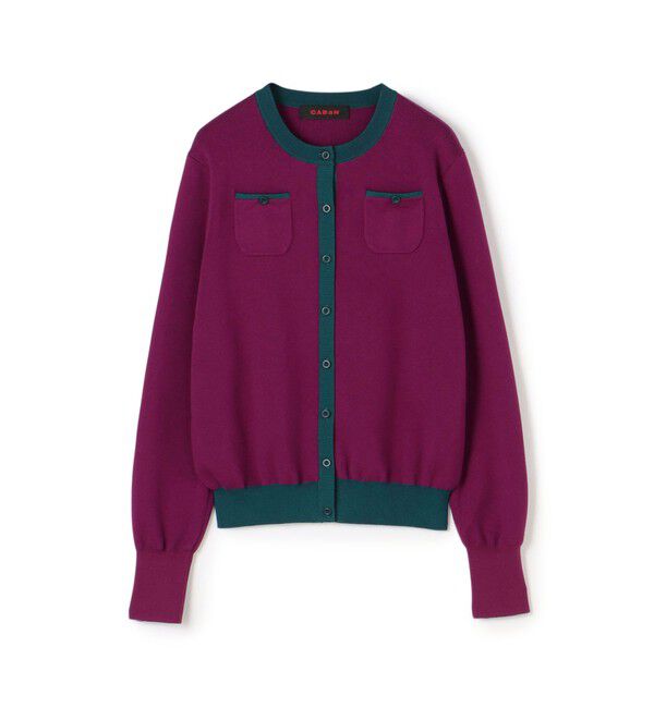 CABaN「コットンカシミヤ バイカラークルーネックカーディガン」|カーディガン|76 パープル系