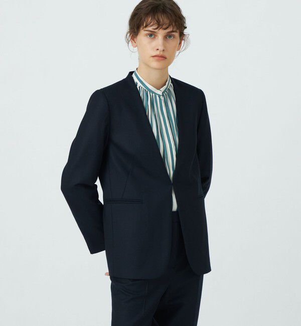 TOMORROWLAND collection「スーパーファインサキソニー ノーカラーフロントホックジャケット」|ノーカラージャケット|