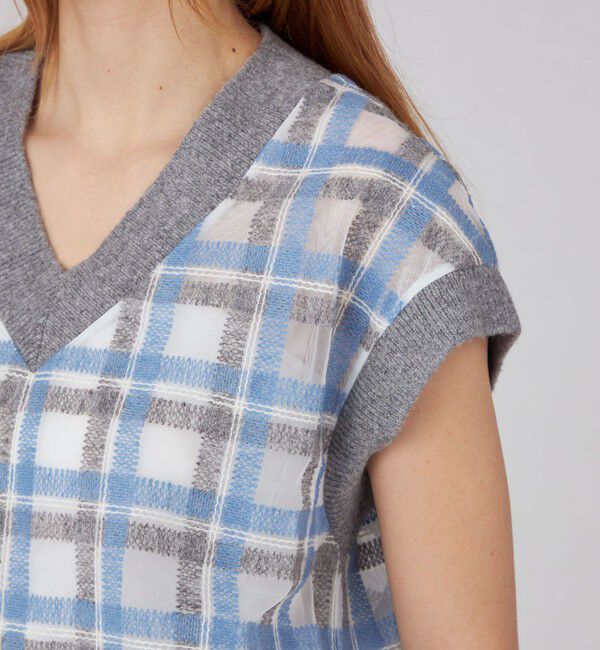 Ballsey「ヘアリープラッドエンブロイダリーコンビ Vネックベスト」|ベスト・ジレ|