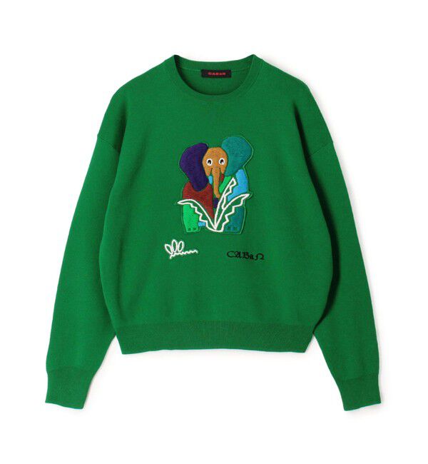 CABaN「CABaN コットンカシミヤ Elephantエンブロイダリークルーネックプルオーバー」|ニット・セーター|55 グリーン