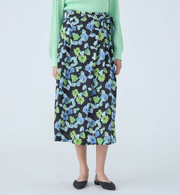 Ballsey「スプリングフラワープリント アシンメトリータックスカート」|フレア|