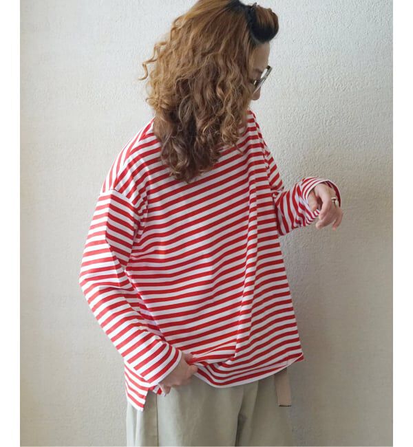 journal standard luxe「コットンボーダー ボートネックプルオーバー」|Tシャツ・カットソー|レッド