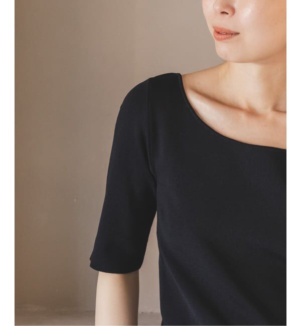 NOBLE「【洗える】14Gデコルテハーフスリーブニット」|ニット・セーター|