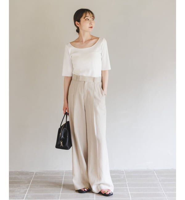 NOBLE「【洗える】14Gデコルテハーフスリーブニット」|ニット・セーター|