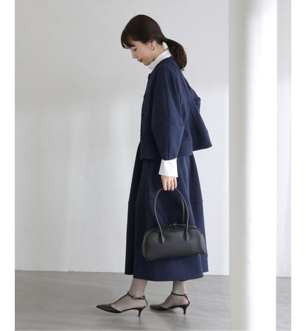  「【洗える】ボンディングショートペプラムジャケット」|ノーカラージャケット|