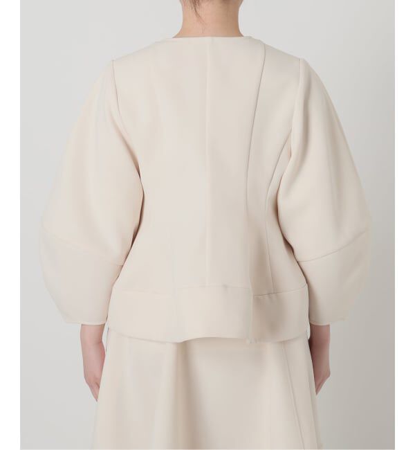  「【洗える】ボンディングショートペプラムジャケット」|ノーカラージャケット|