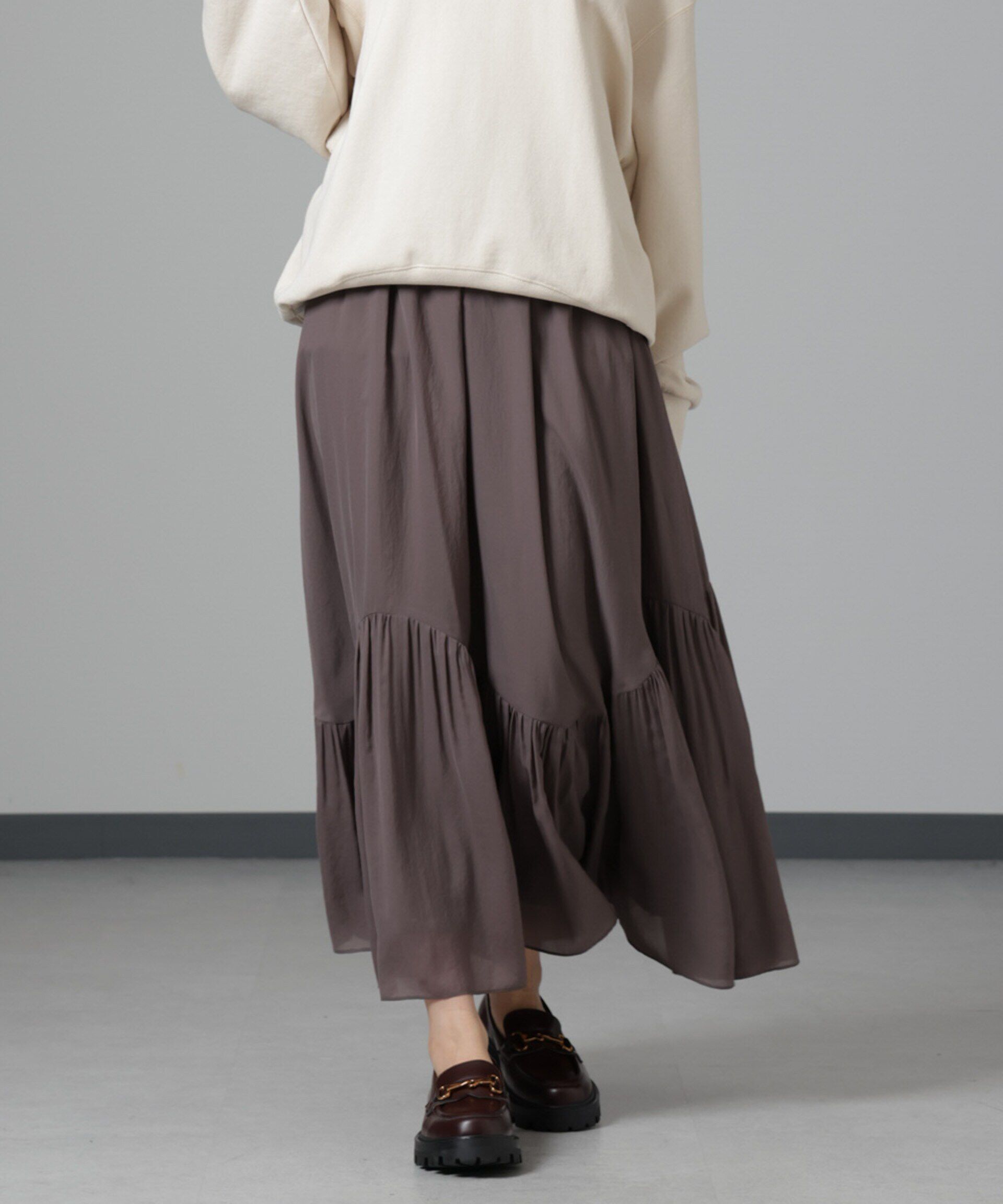 nano･universe「アシメティアードシフォンギャザースカート」|スカート|