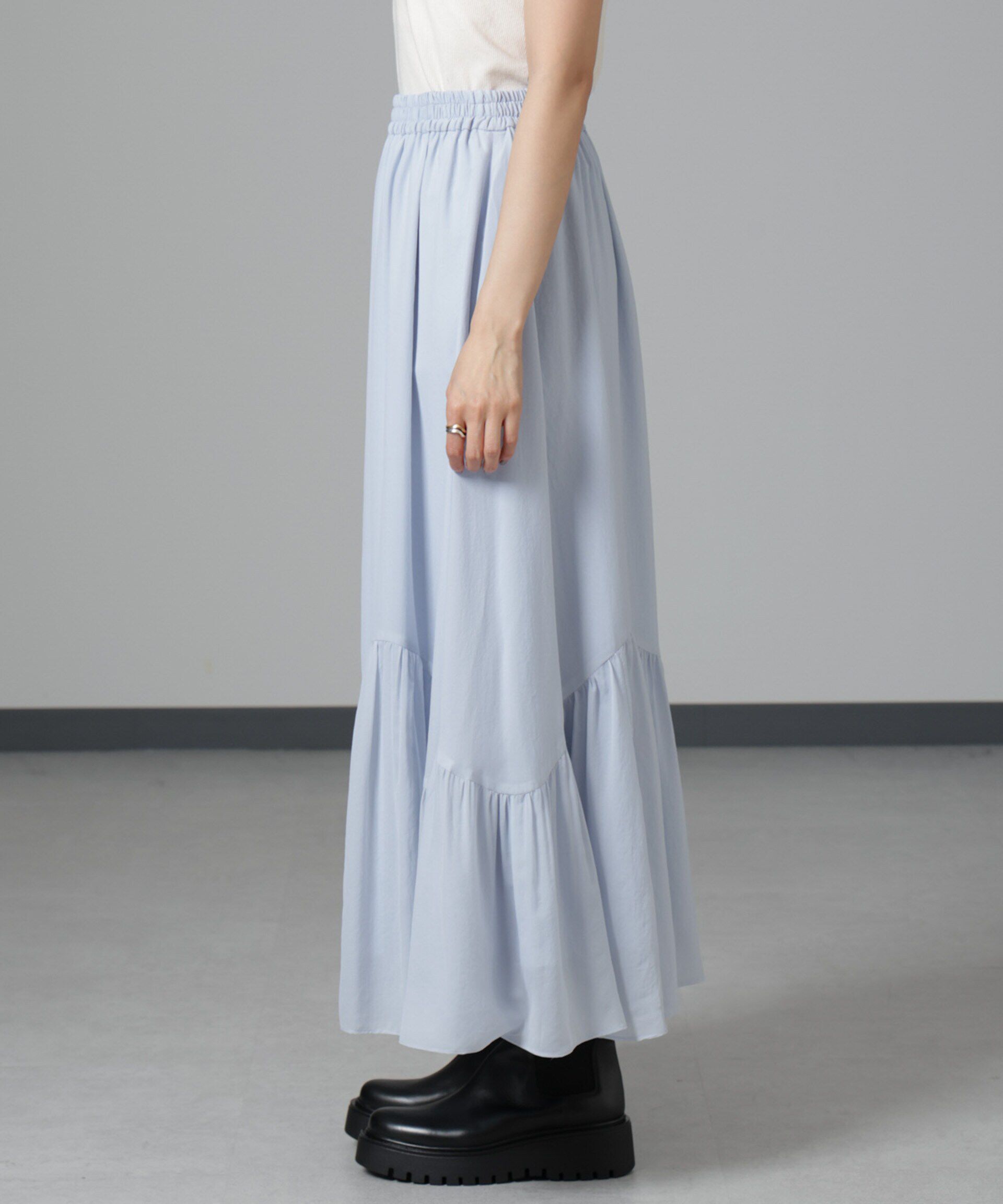nano･universe「アシメティアードシフォンギャザースカート」|スカート|