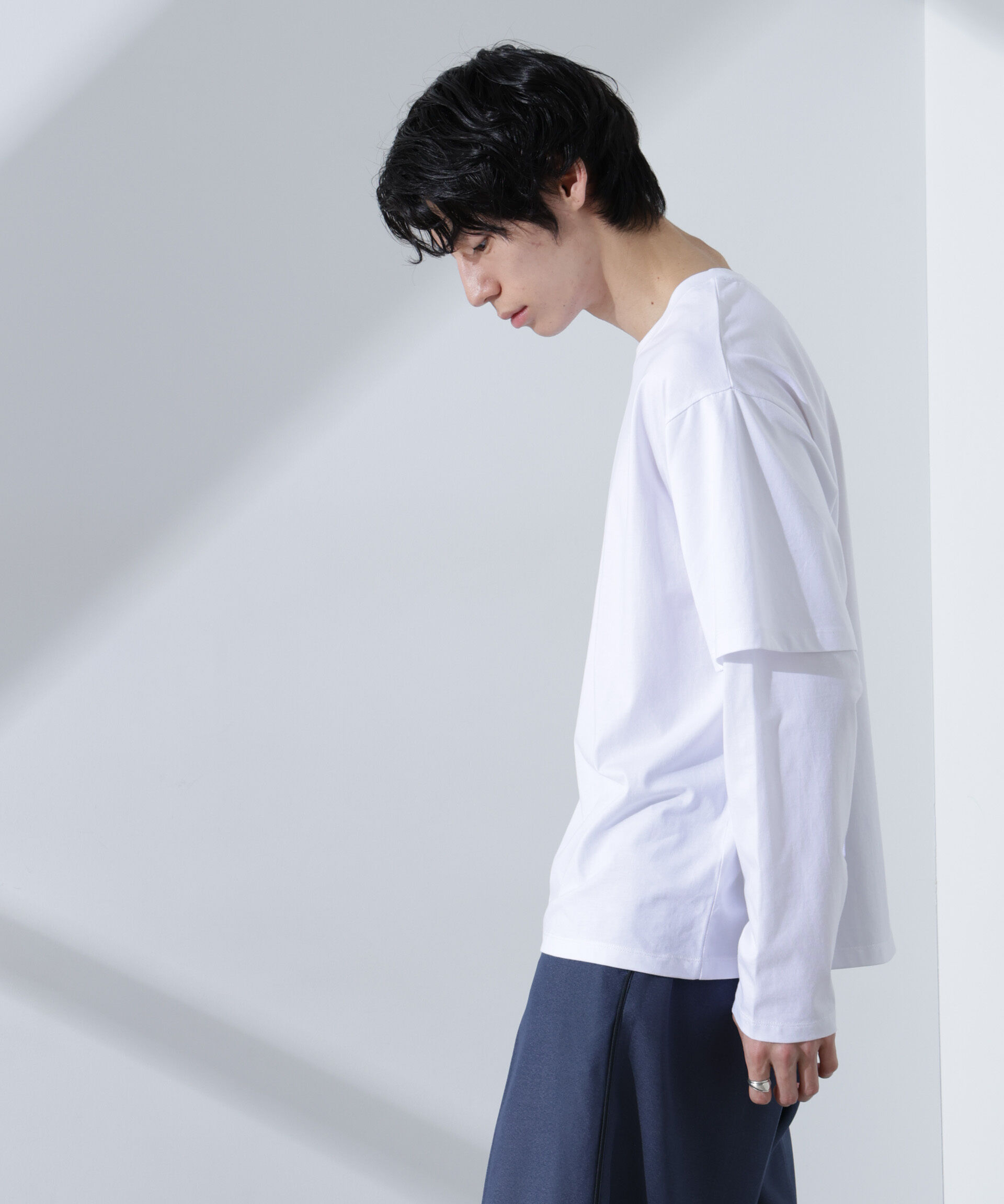 nano･universe「フェイクレイヤードTシャツ 長袖」|Tシャツ・カットソー|ホワイト