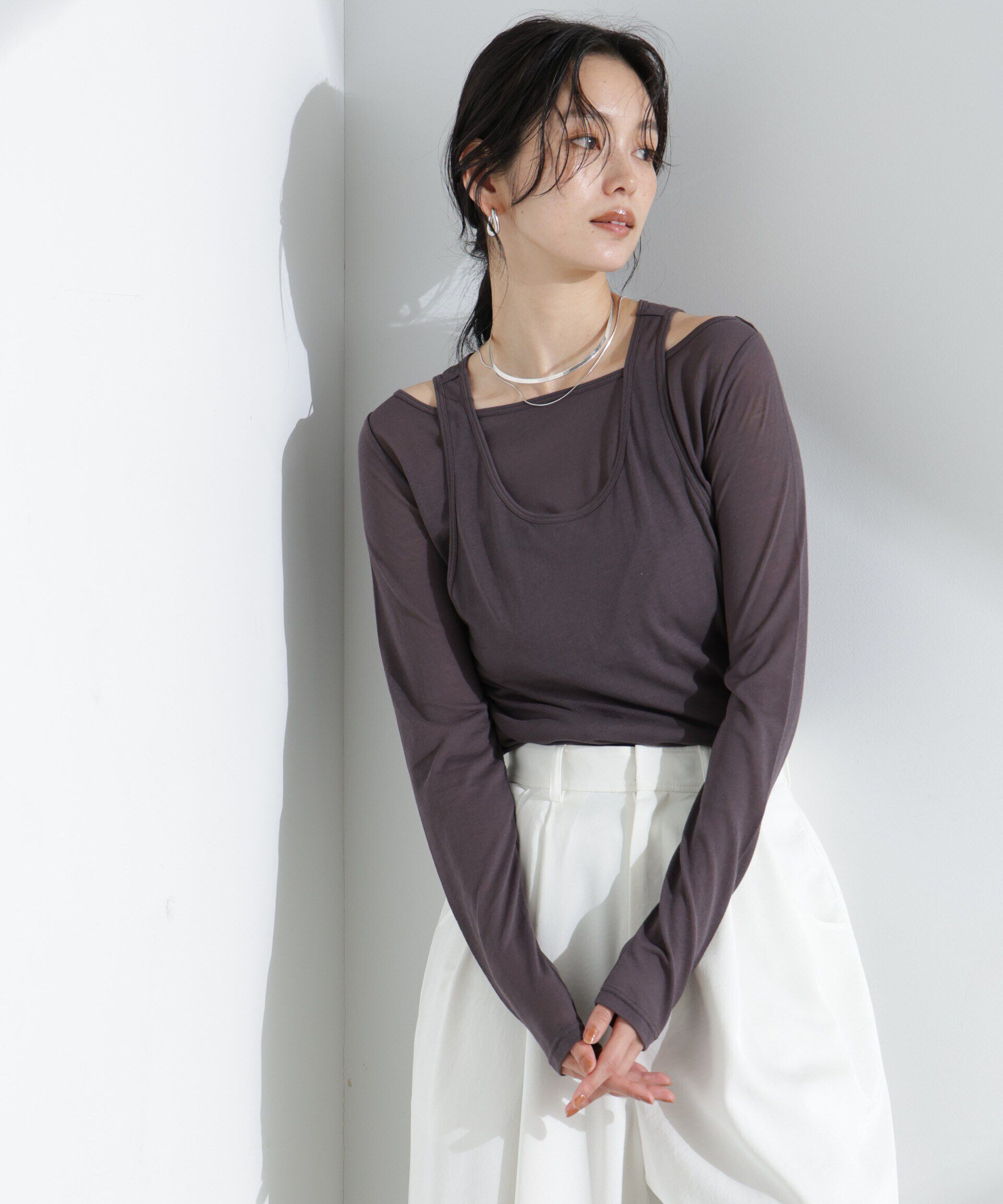 nano･universe「シアータンクトップ＋ロンTレイヤードセット」|Tシャツ・カットソー|