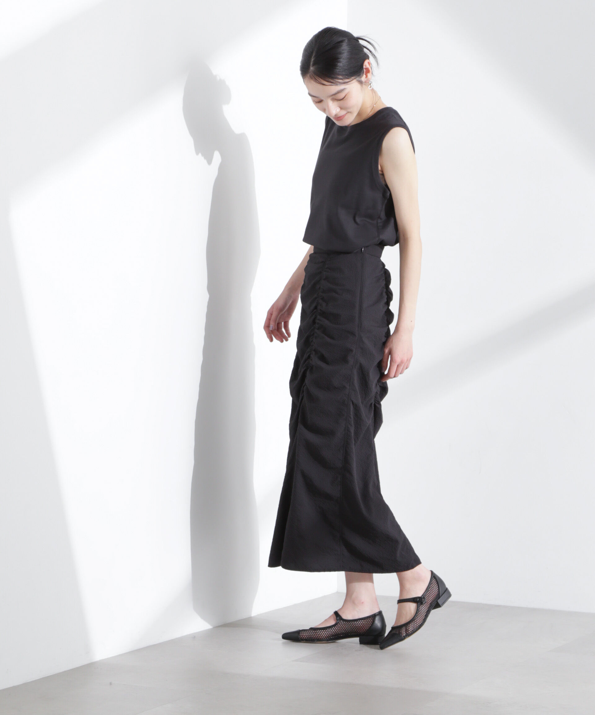 nano･universe「ギャザー切り替えサッカースカート」|スカート|