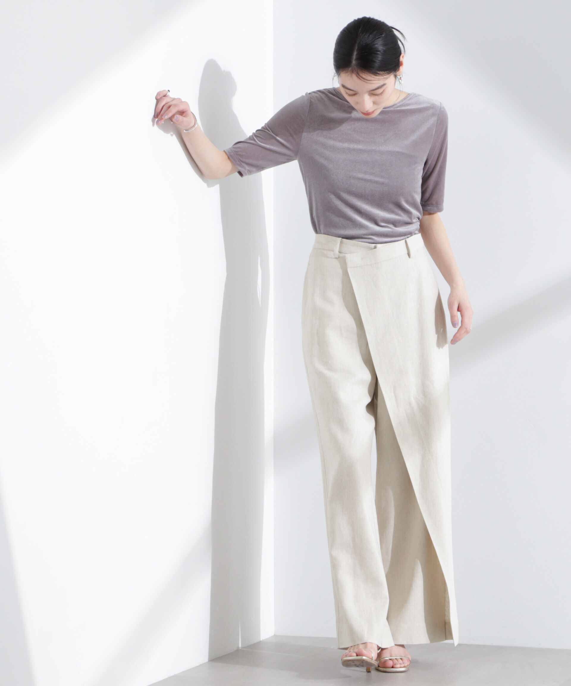 nano･universe「リネン混ラップパンツ(セットアップ可)」|チノ|