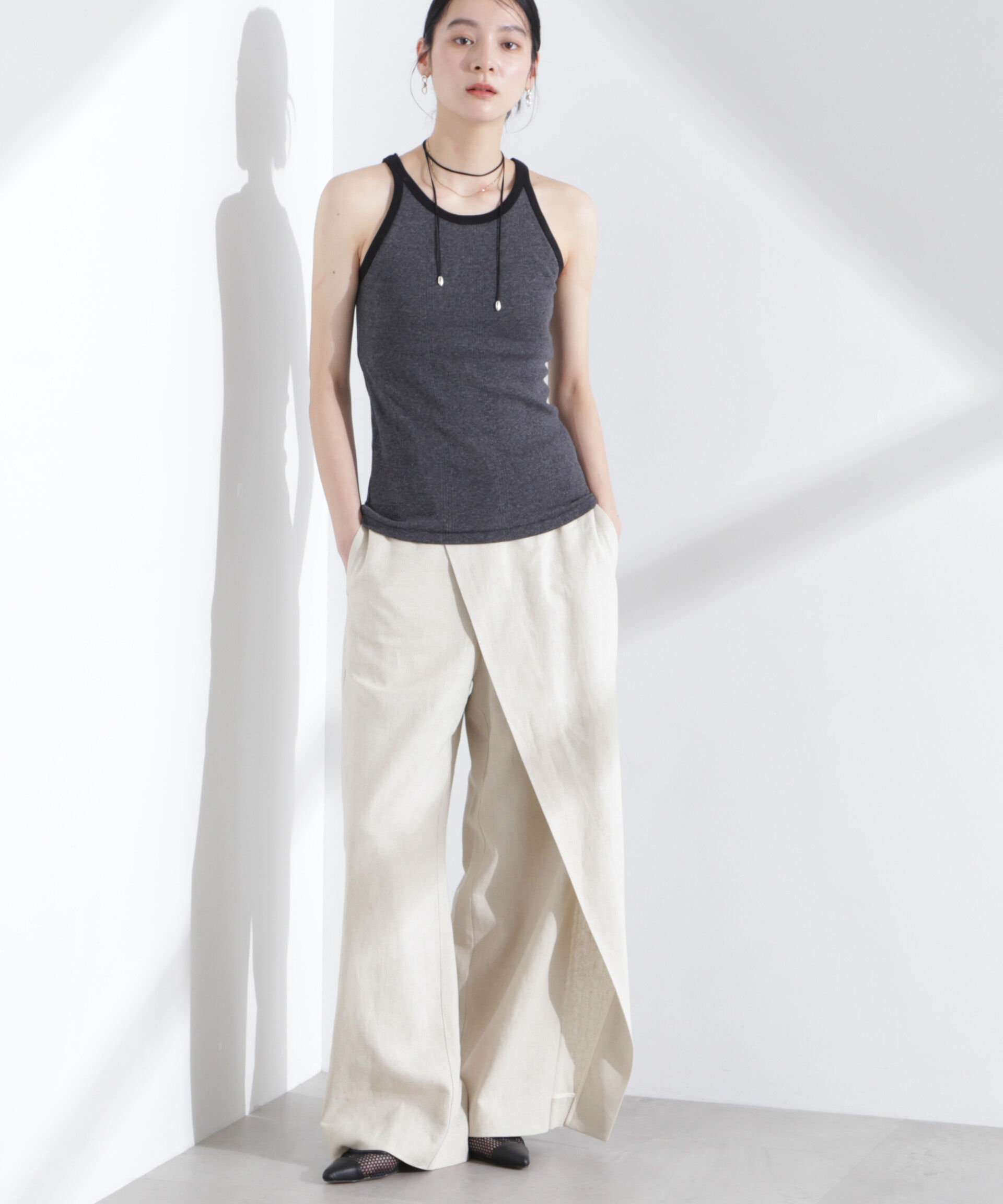 nano･universe「リネン混ラップパンツ(セットアップ可)」|チノ|