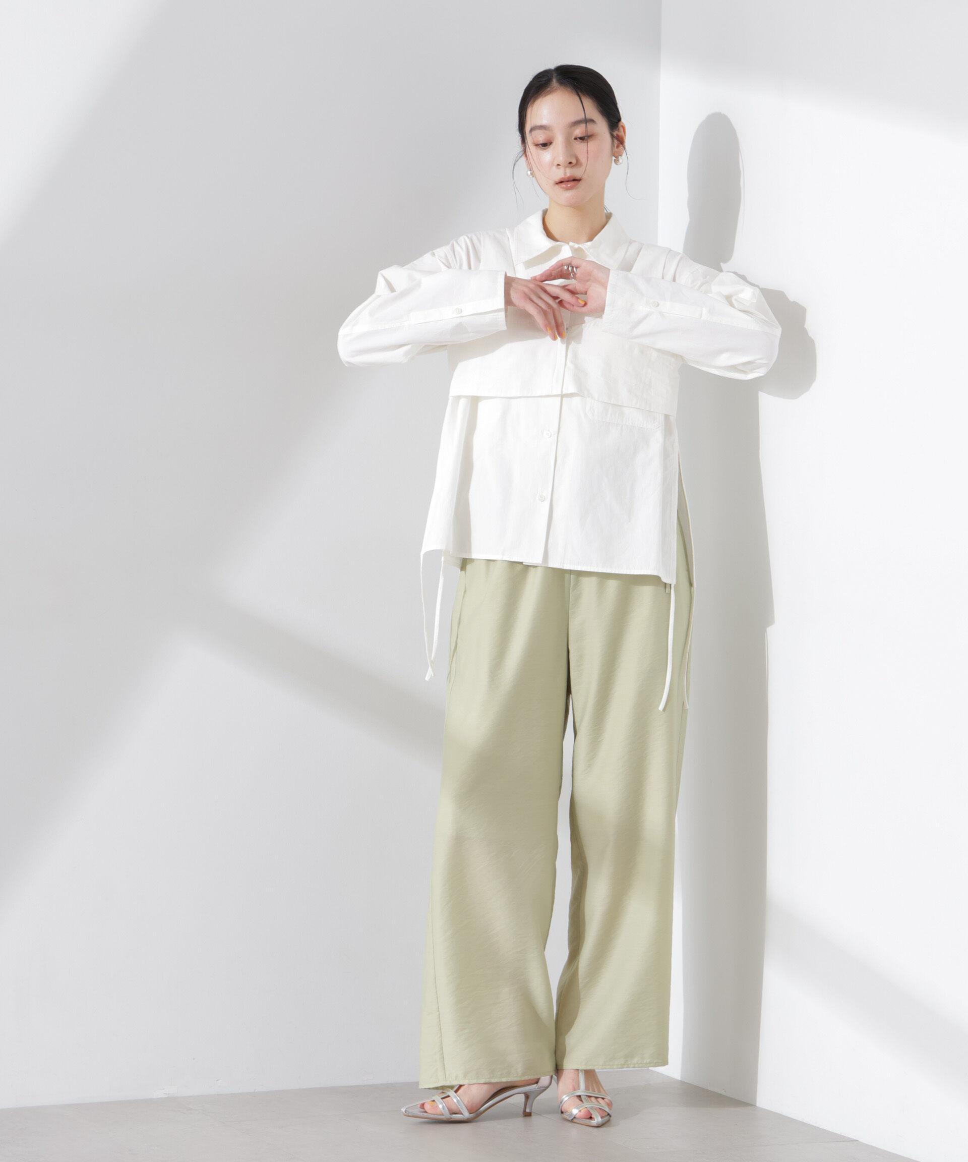 nano･universe「フリルワイドイージーパンツ（セットアップ可）」|チノ|