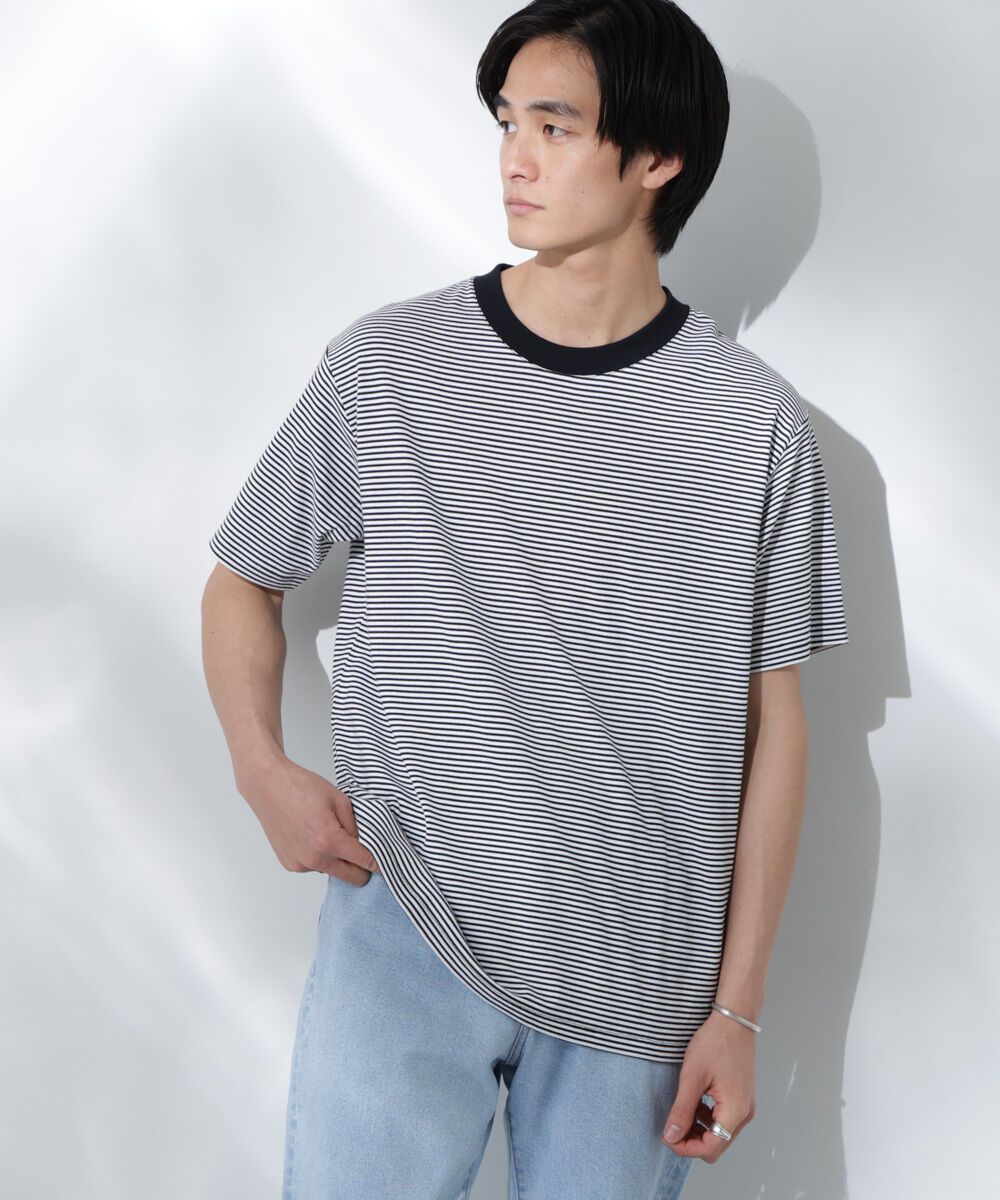 nano･universe「Anti Soaked(R)  汗染み防止 ボーダーミドルシルエットTシャツ」|Tシャツ・カットソー|ホワイト