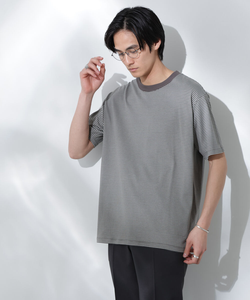 nano･universe「Anti Soaked(R)  汗染み防止 ボーダーミドルシルエットTシャツ」|Tシャツ・カットソー|