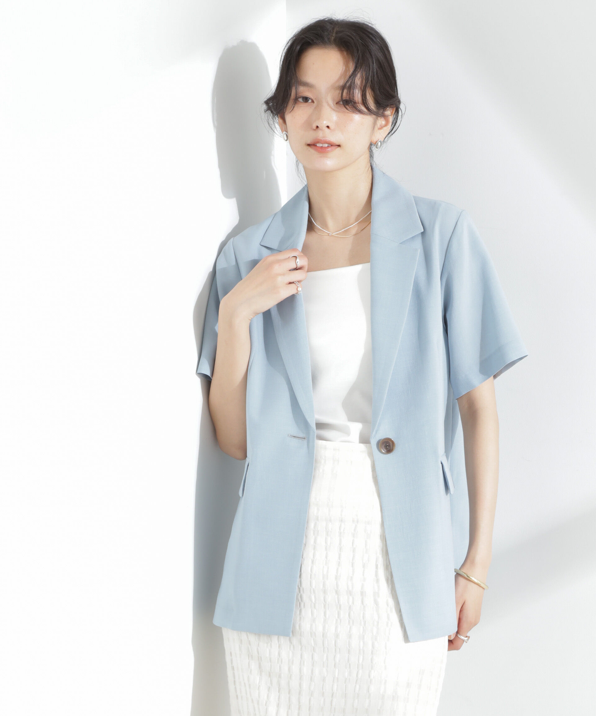 nano･universe「メランジドライ 半袖テーラードジャケット(セットアップ可)」|テーラードジャケット|