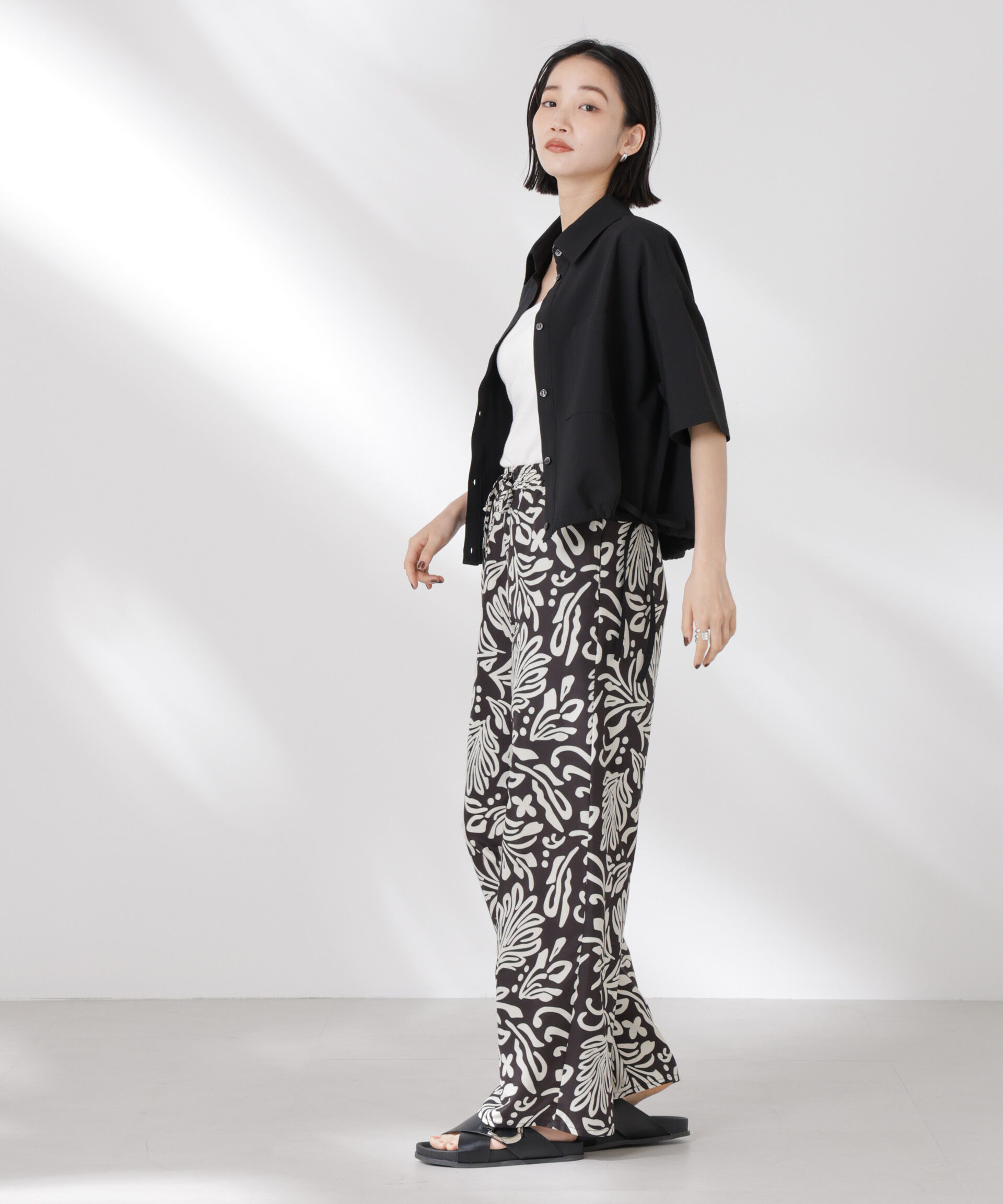 nano･universe「ドロストリボンヘムクロップドサッカーシャツ(セットアップ可)」|シャツ・ブラウス|