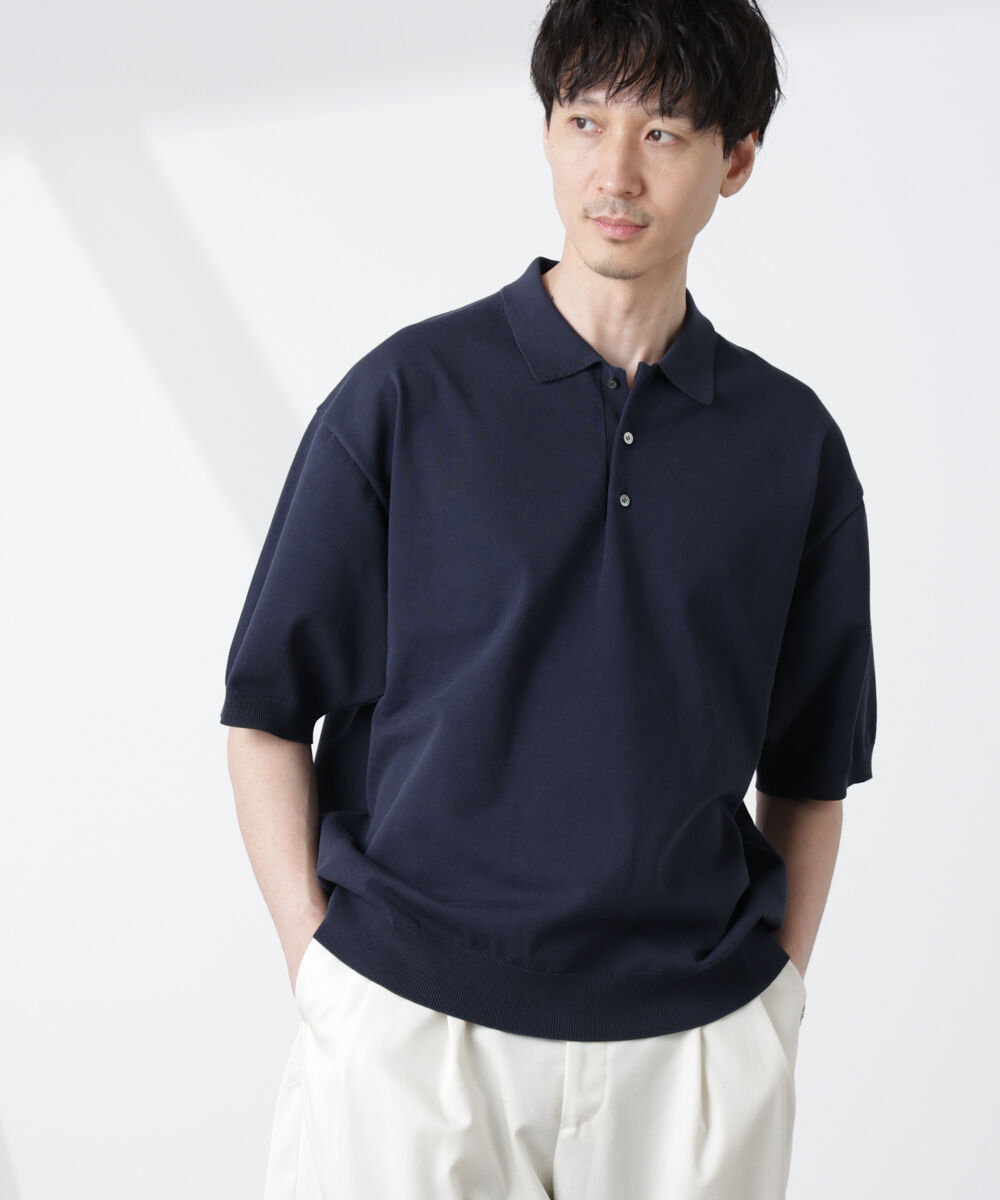  「コットン/ソロナ プレーティング 半袖ニットポロシャツ」|Tシャツ・カットソー|D.ネイビー1