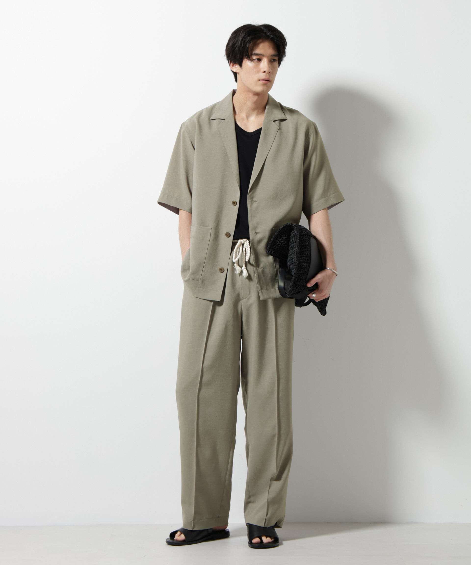 nano･universe「メランジドライイージーテーパードパンツ（セットアップ可）」|チノ|