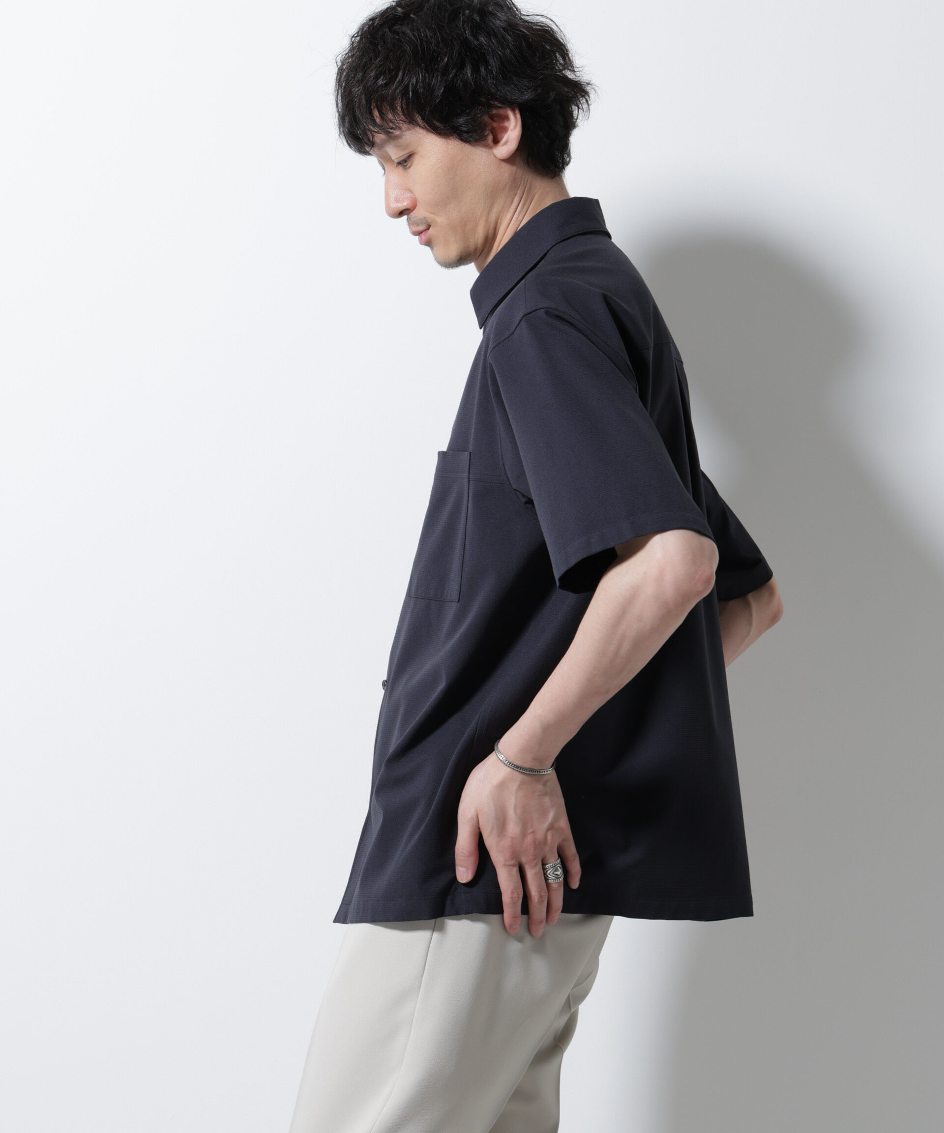 nano･universe「DotAir(R)ミニホールストレッチシャツ半袖/吸水速乾(セットアップ可)」|シャツ・ブラウス|