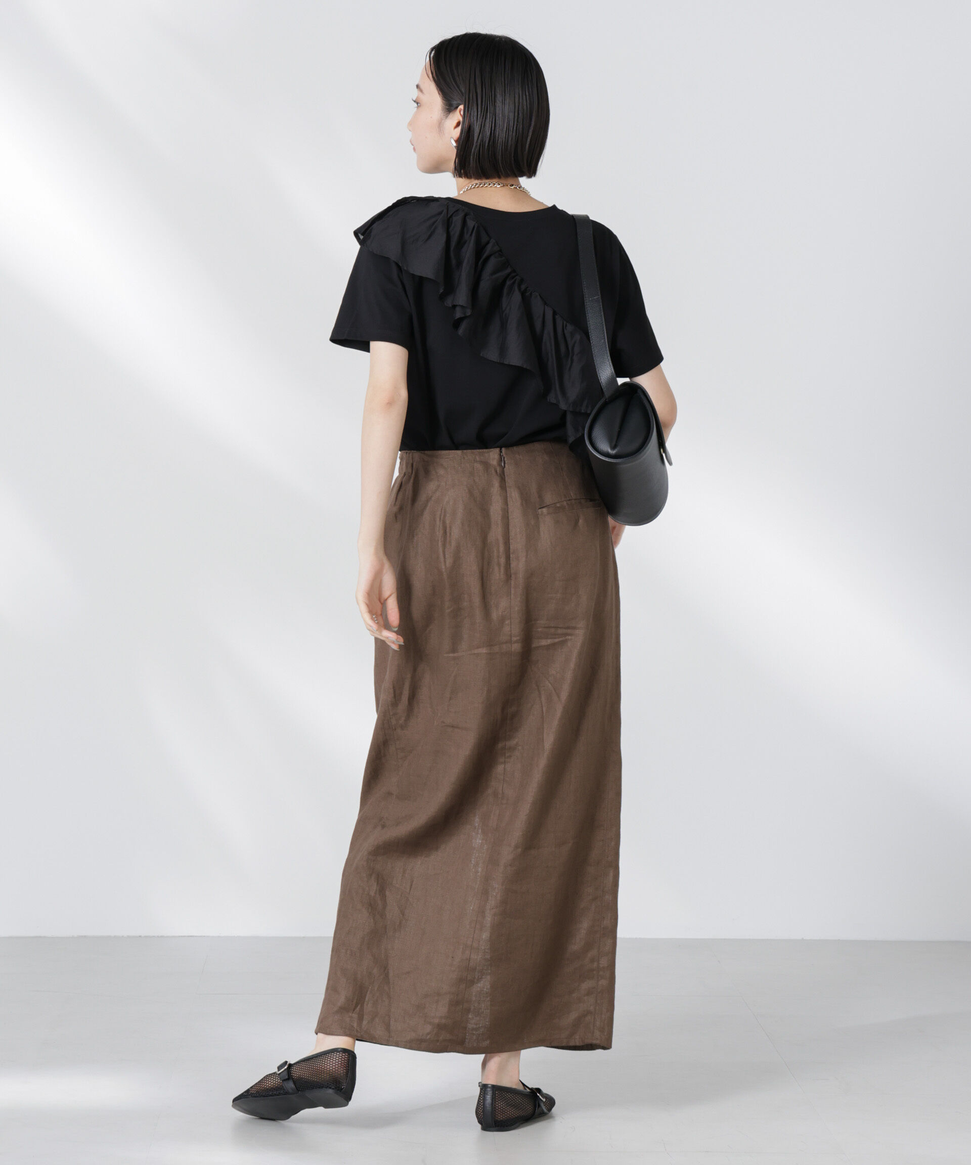 nano･universe「アシンメトリーフリル異素材コンビTシャツ」|Tシャツ・カットソー|