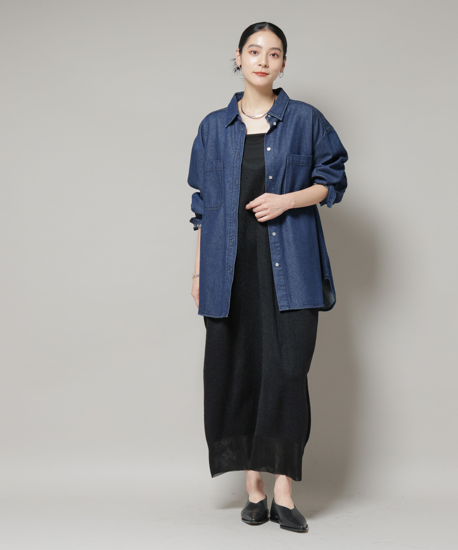 nano･universe「刺繍入りデニムワイドシャツ(セットアップ可)」|シャツ・ブラウス|